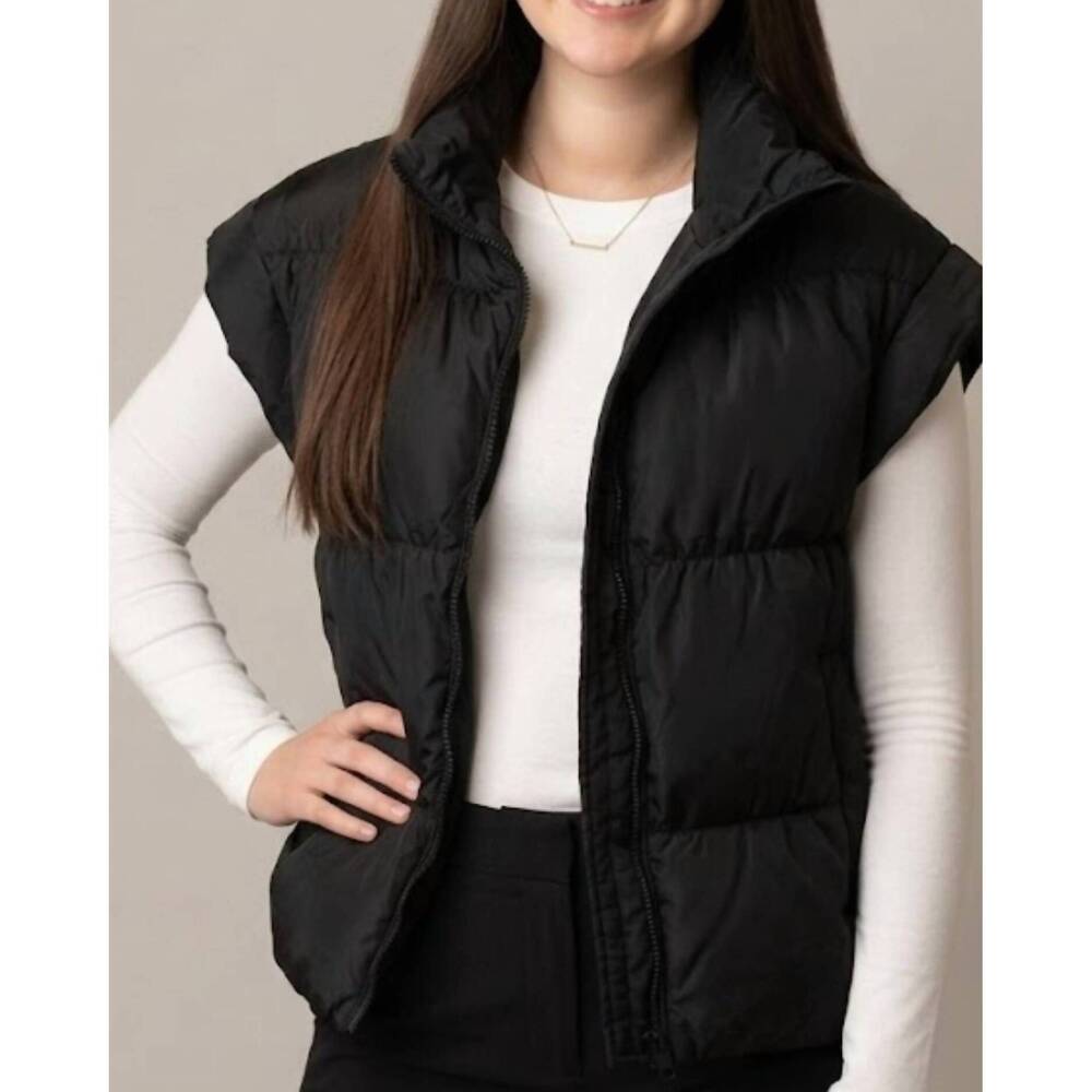 NEW ELLISON front zip puffer vest in black